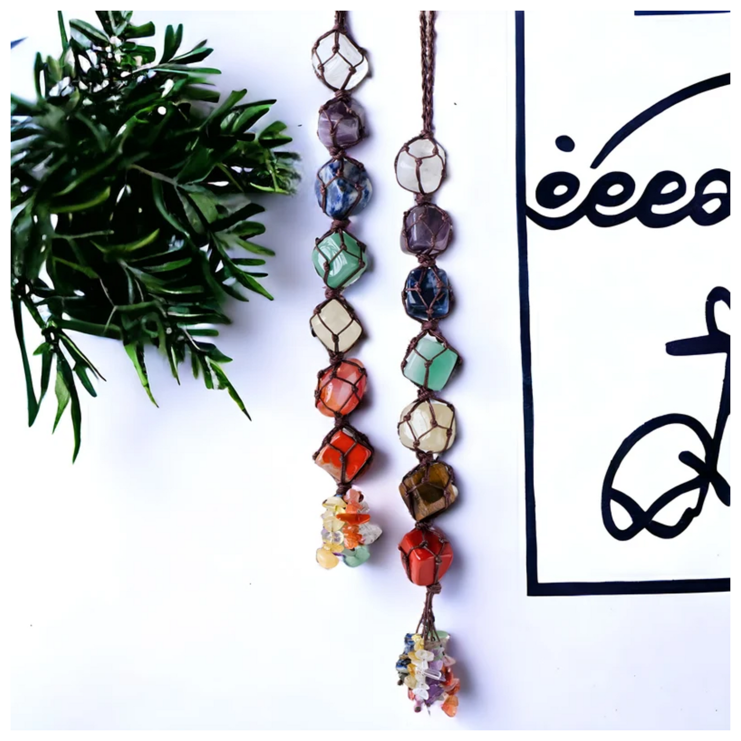 7 Chakra Wall Set, Chakra Wall Hanging - 7 Chakra Decor Tumbled Stone Natural Crystal Set Spiritual Home Decor Handmade Wellness Gift