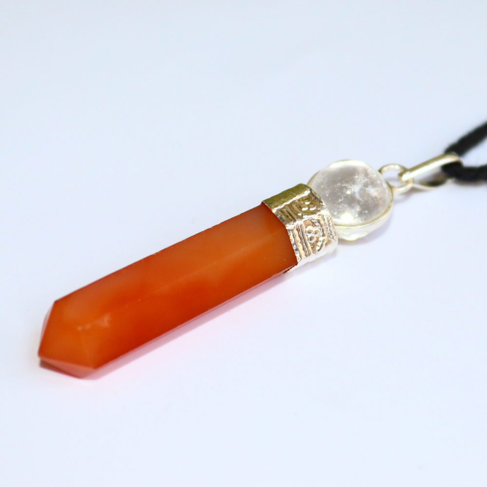 Red Carnelian Crystal Point Pencil Pendant - Crystal Ball