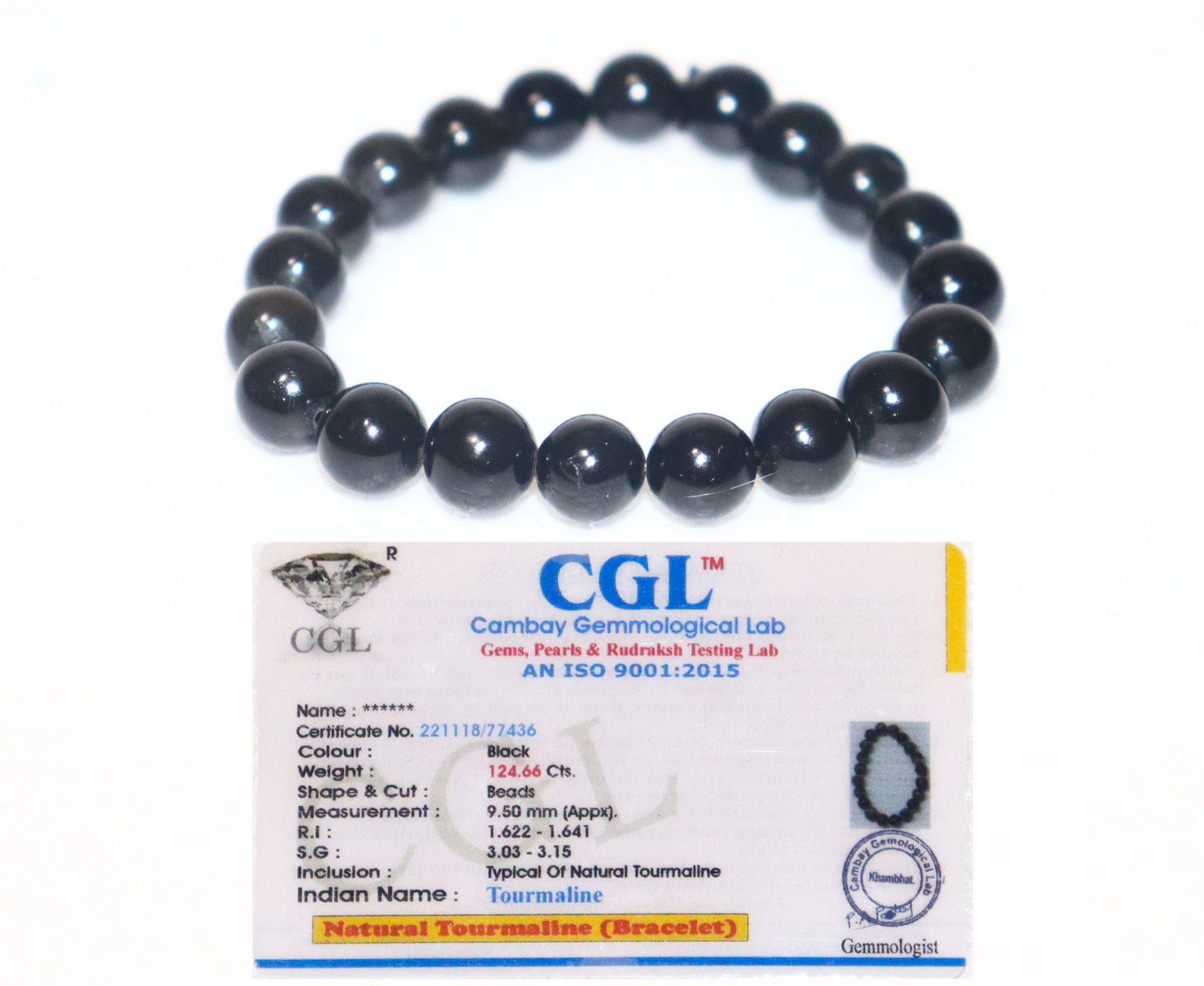 Black Tourmaline 8mm Beads Certified Bracelet