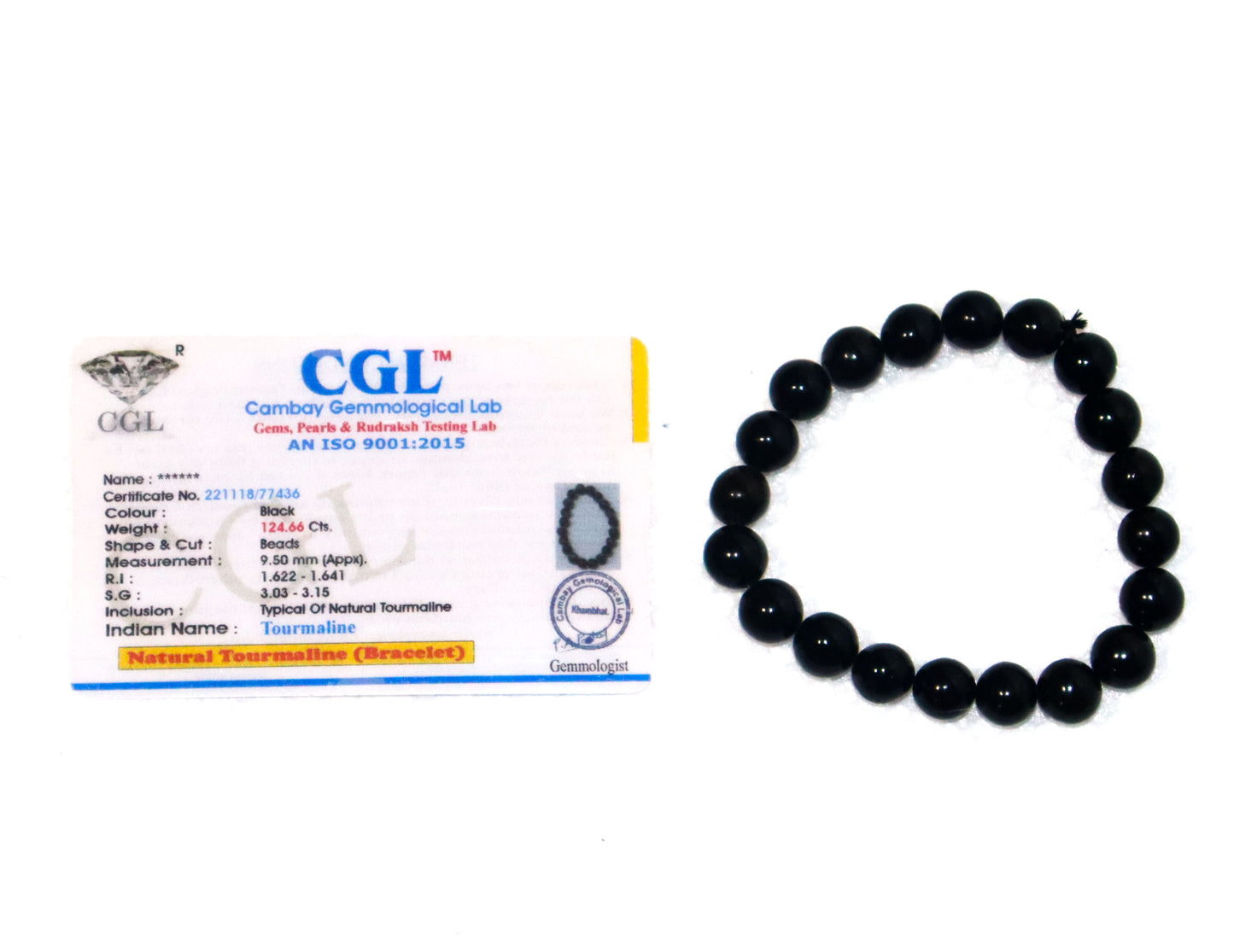 Black Tourmaline 8mm Beads Certified Bracelet