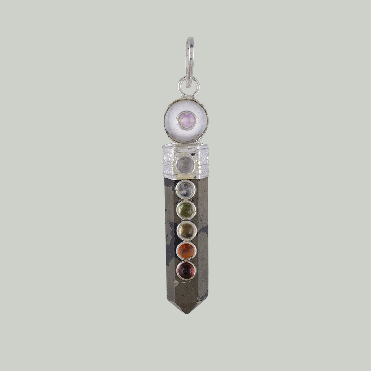 Hematite Crystal Seven Chakra Pendant