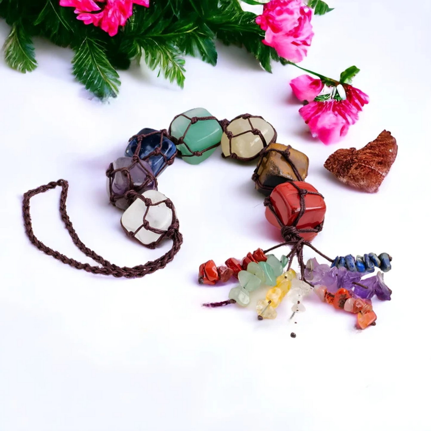 7 Chakra Wall Set, Chakra Wall Hanging - 7 Chakra Decor Tumbled Stone Natural Crystal Set Spiritual Home Decor Handmade Wellness Gift