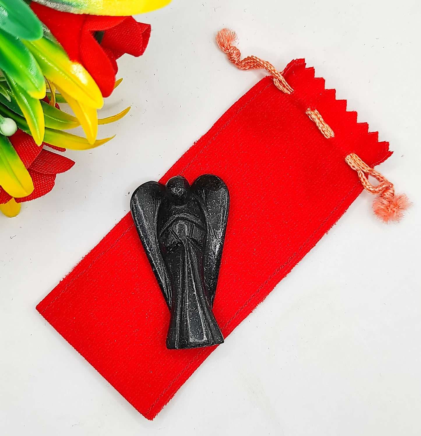 Black Tourmaline Angel 2 Inches, Guardian Angels-Pack Of 1 with Velvet Pouch