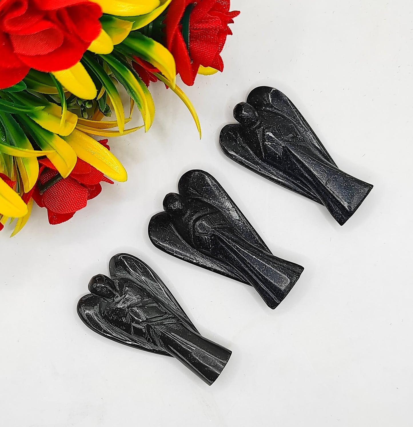 Black Tourmaline Angel 2 Inches, Guardian Angels-Pack Of 1 with Velvet Pouch