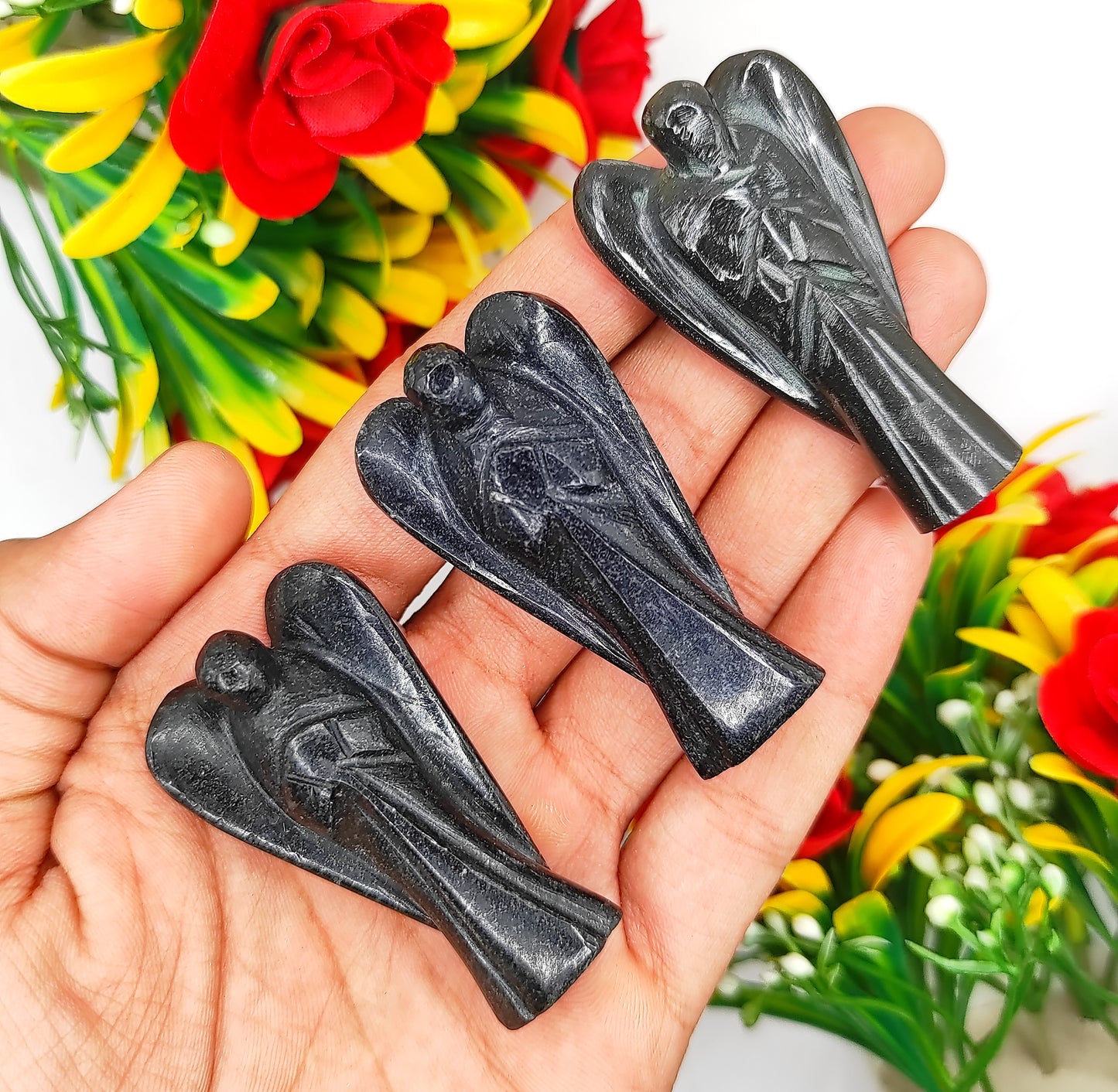 Black Tourmaline Angel 2 Inches, Guardian Angels-Pack Of 1 with Velvet Pouch