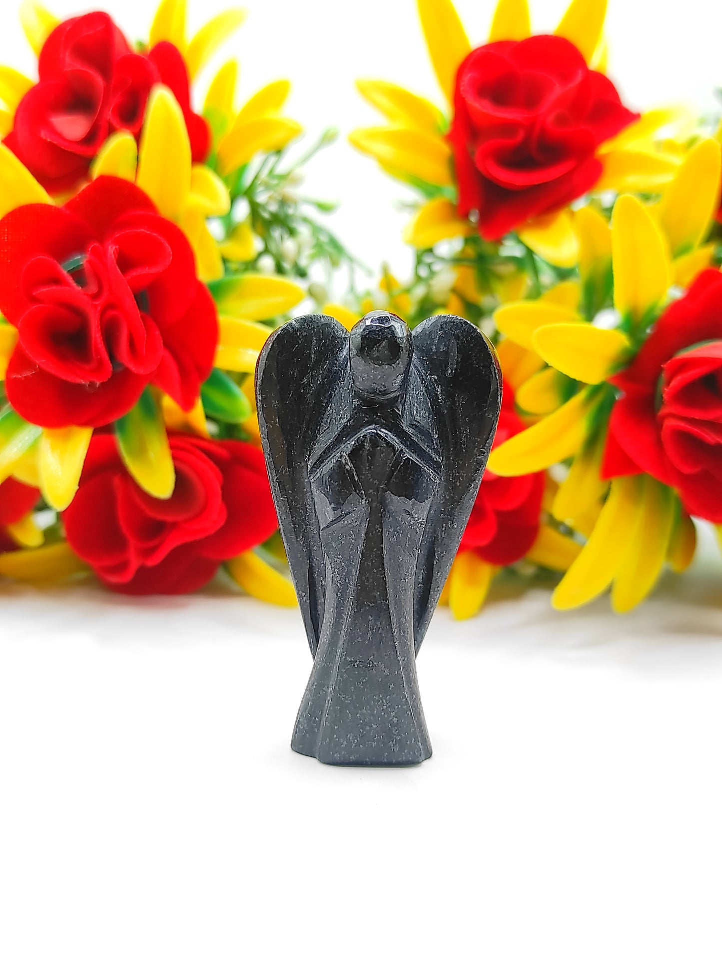 Black Tourmaline Angel 2 Inches, Guardian Angels-Pack Of 1 with Velvet Pouch