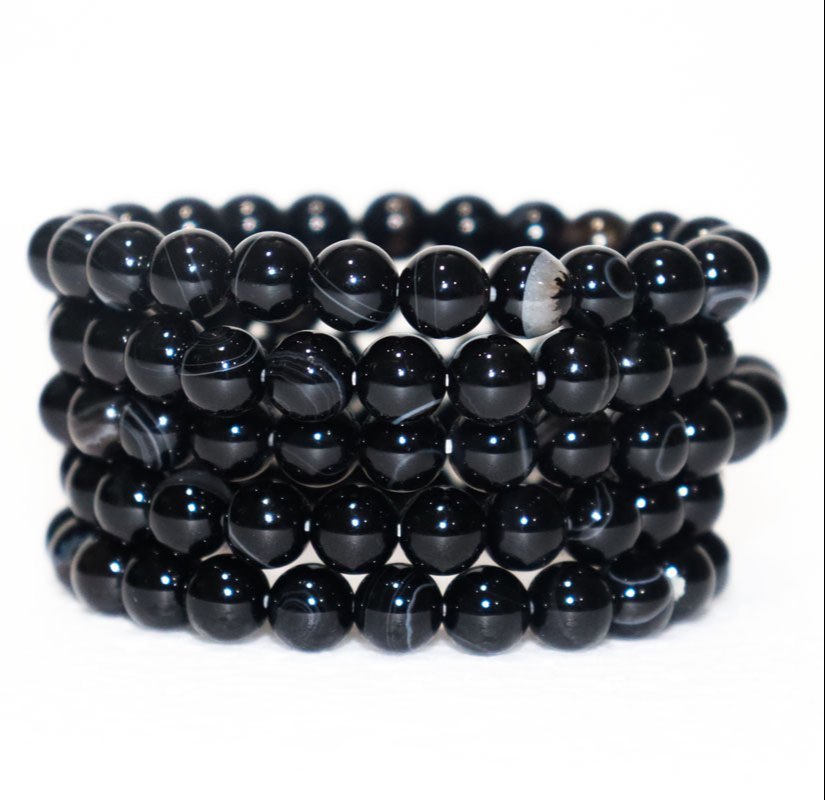 Black Banded Sulemani 8mm Beads Agate Gemstone Bracelet