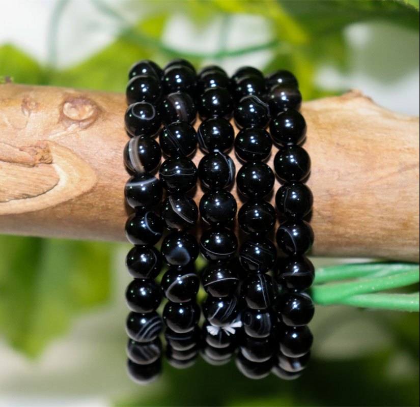 Black Banded Sulemani 8mm Beads Agate Gemstone Bracelet