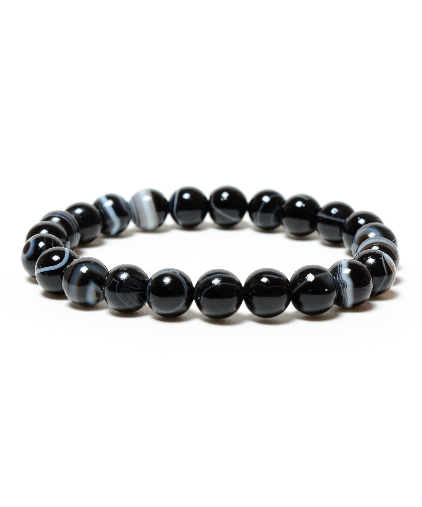 Black Banded Sulemani 8mm Beads Agate Gemstone Bracelet