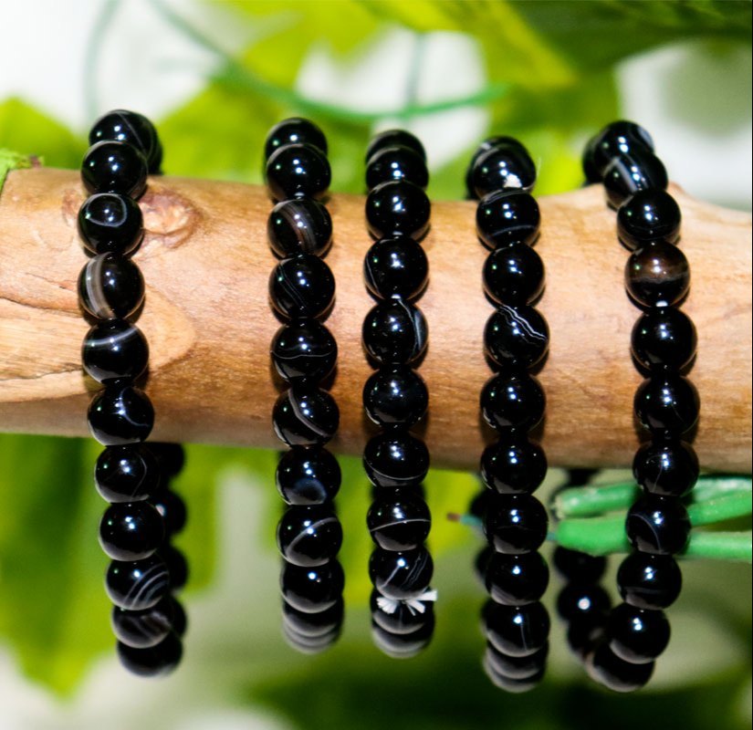 Black Banded Sulemani 8mm Beads Agate Gemstone Bracelet
