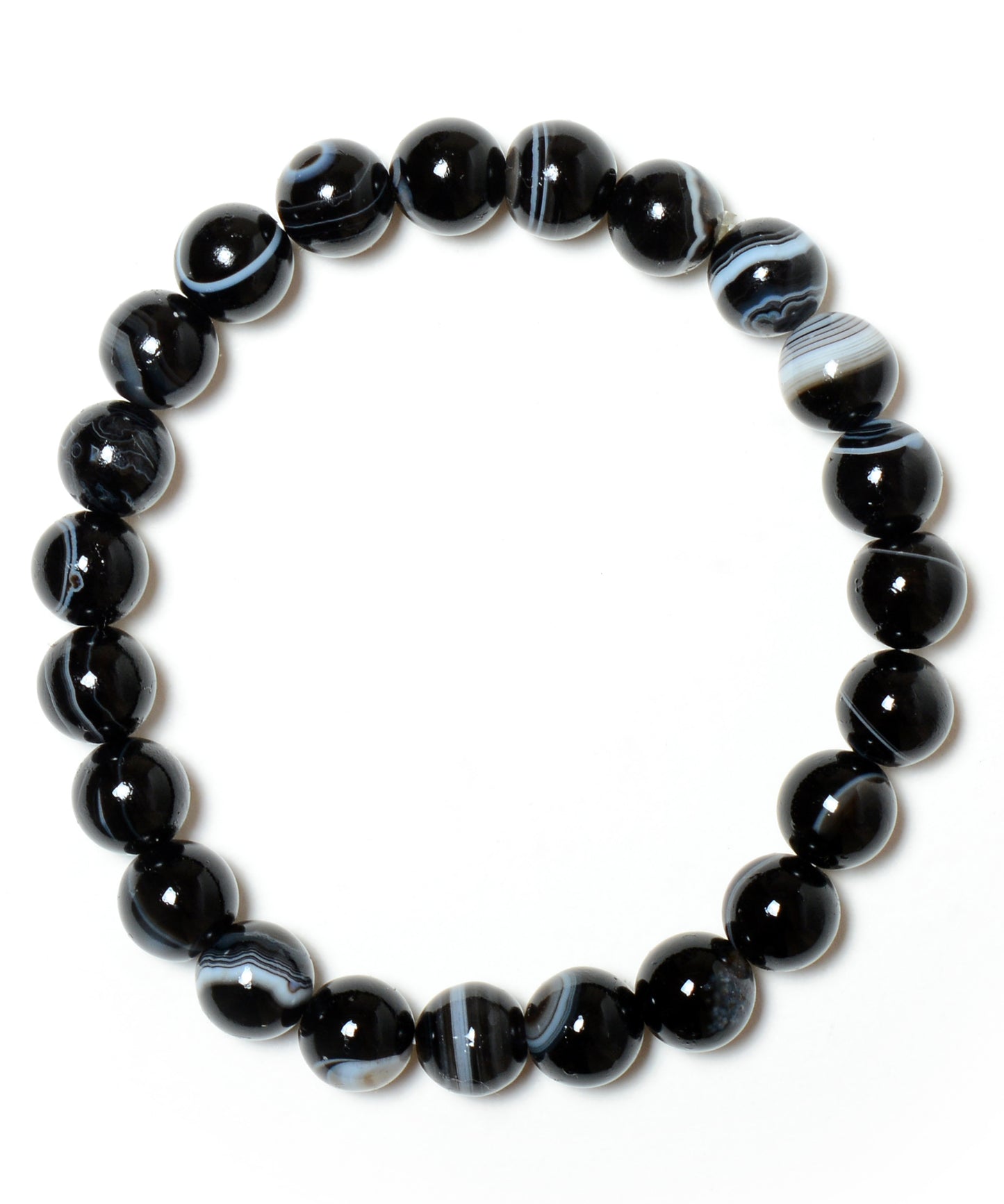 Black Banded Sulemani 8mm Beads Agate Gemstone Bracelet