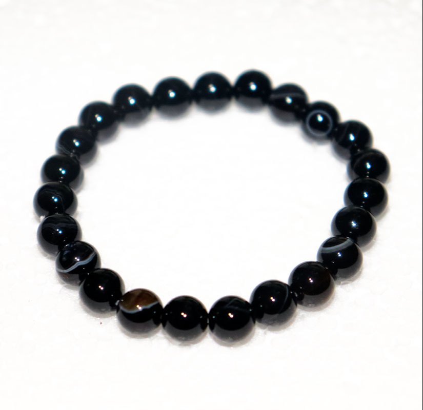 Black Banded Sulemani 8mm Beads Agate Gemstone Bracelet