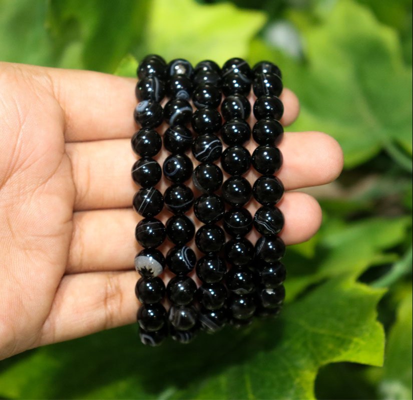 Black Banded Sulemani 8mm Beads Agate Gemstone Bracelet