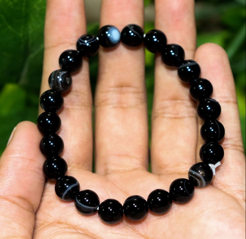 Black Banded Sulemani 8mm Beads Agate Gemstone Bracelet