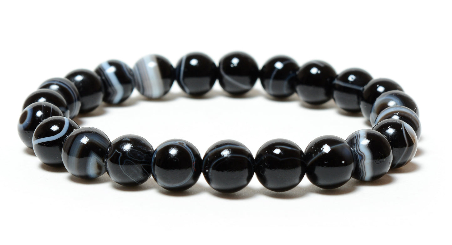 Black Banded Sulemani 8mm Beads Agate Gemstone Bracelet