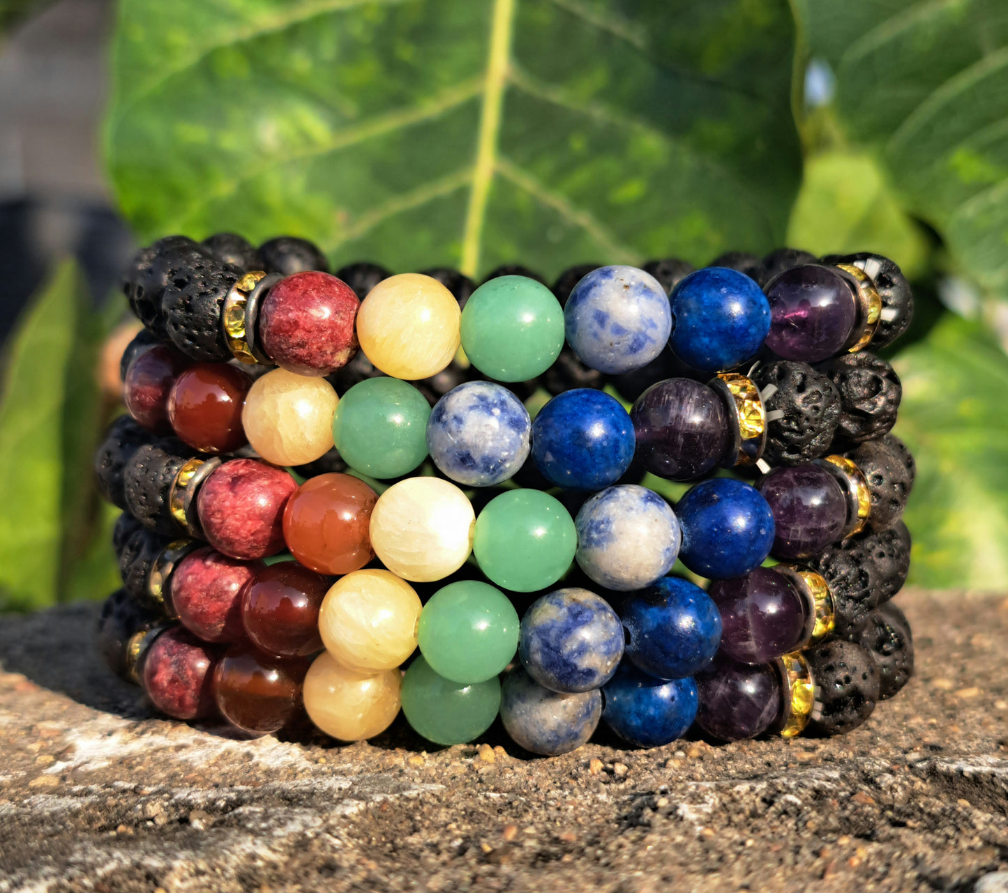 Seven Chakra Lava Beads(8mm) Bracelet-5-7 Inch