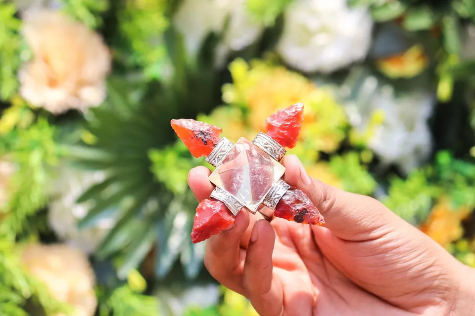 Carnelian Clear Quartz 4 Point Arrow Crystal Energy Generator Reiki Chakra
