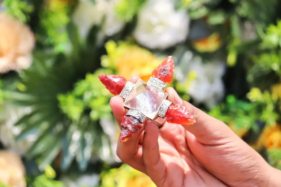 Carnelian Clear Quartz 4 Point Arrow Crystal Energy Generator Reiki Chakra