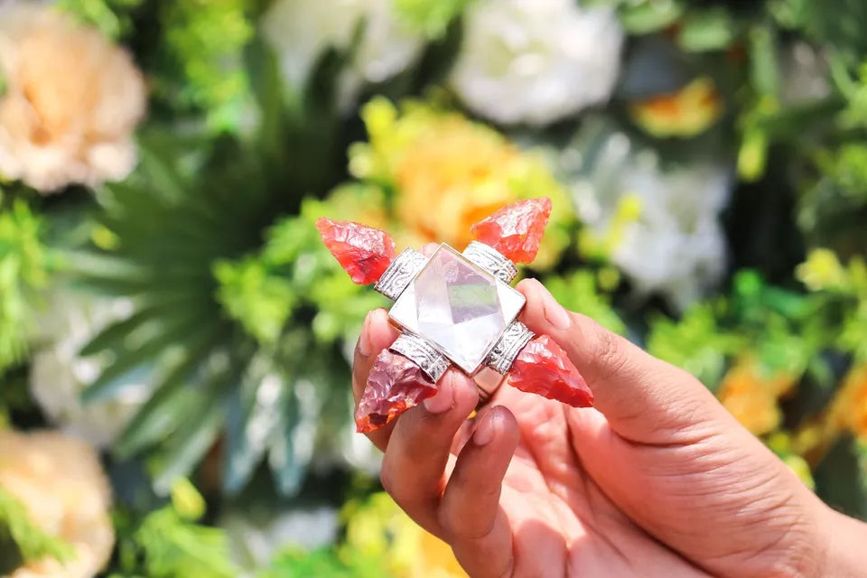 Carnelian Clear Quartz 4 Point Arrow Crystal Energy Generator Reiki Chakra