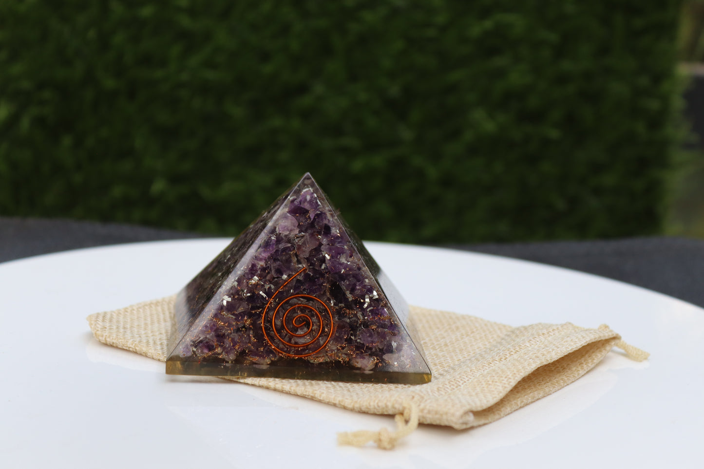 Amethyst Copper Coil Orgone Pyramid - Healing Energy Home Decor