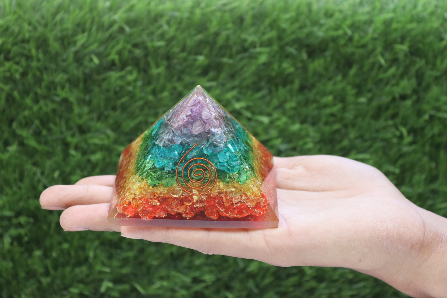 Seven(7) Chakra Orgone Pyramid - Healing Energy Home Decor