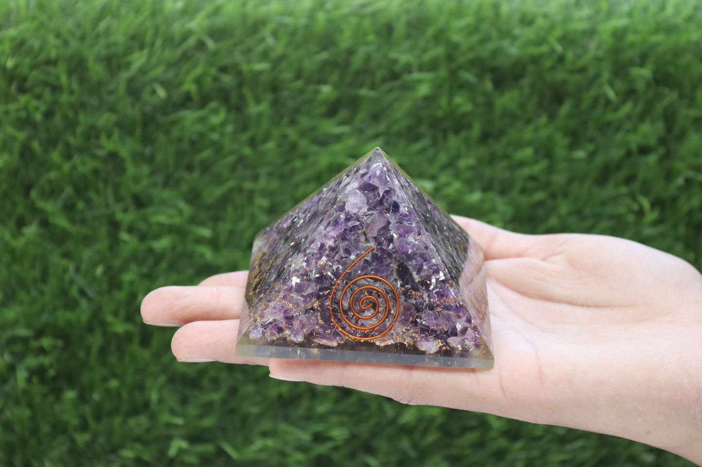 Amethyst Copper Coil Orgone Pyramid - Healing Energy Home Decor