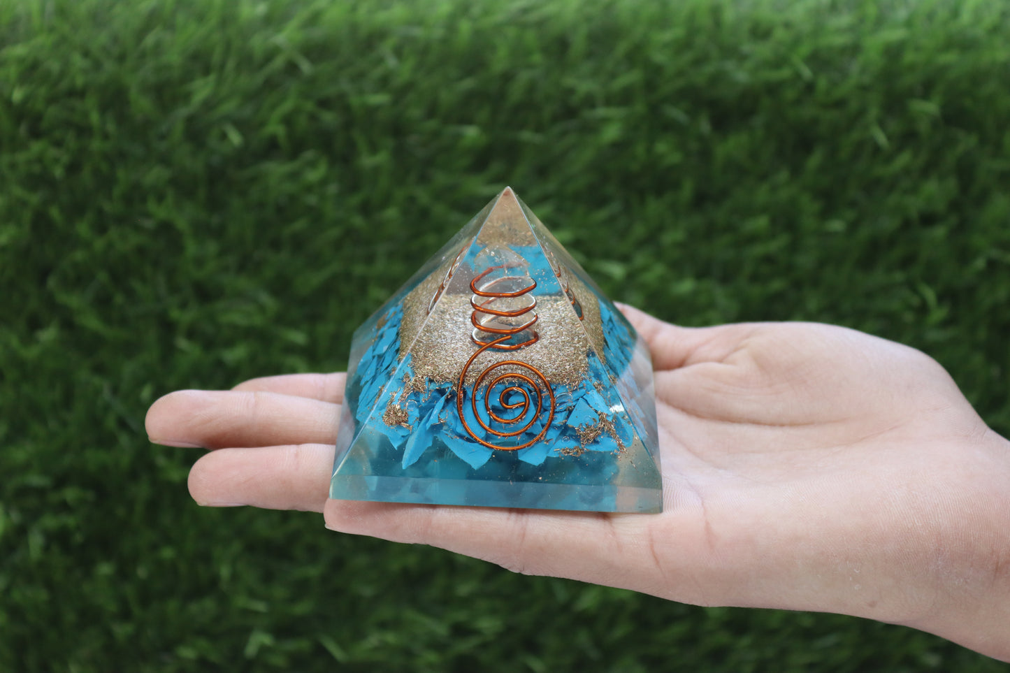 Turquoise Orgone Pyramid - Healing Energy Home Decor