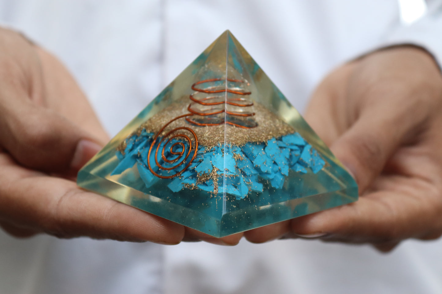 Turquoise Orgone Pyramid - Healing Energy Home Decor