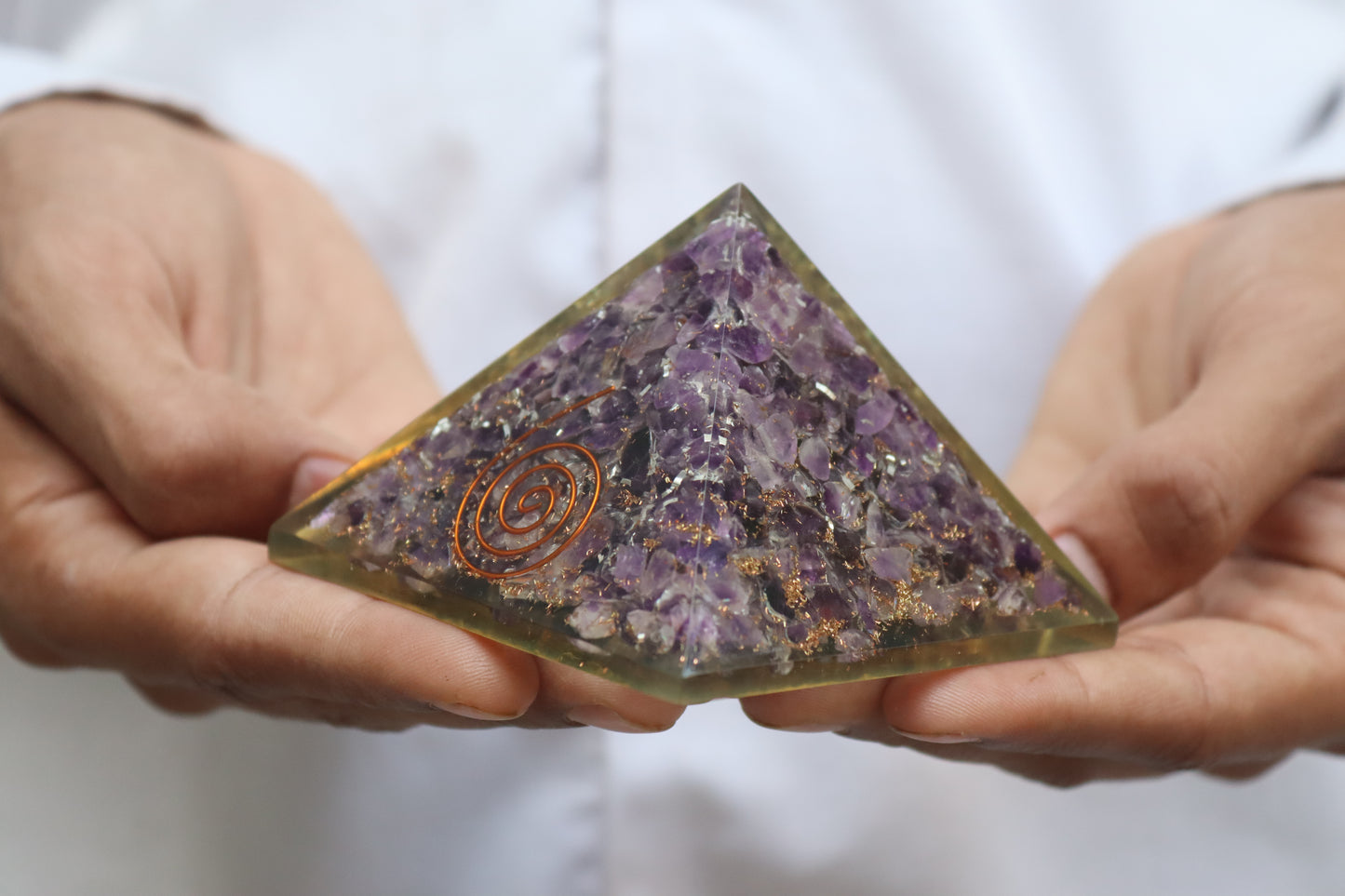 Amethyst Copper Coil Orgone Pyramid - Healing Energy Home Decor