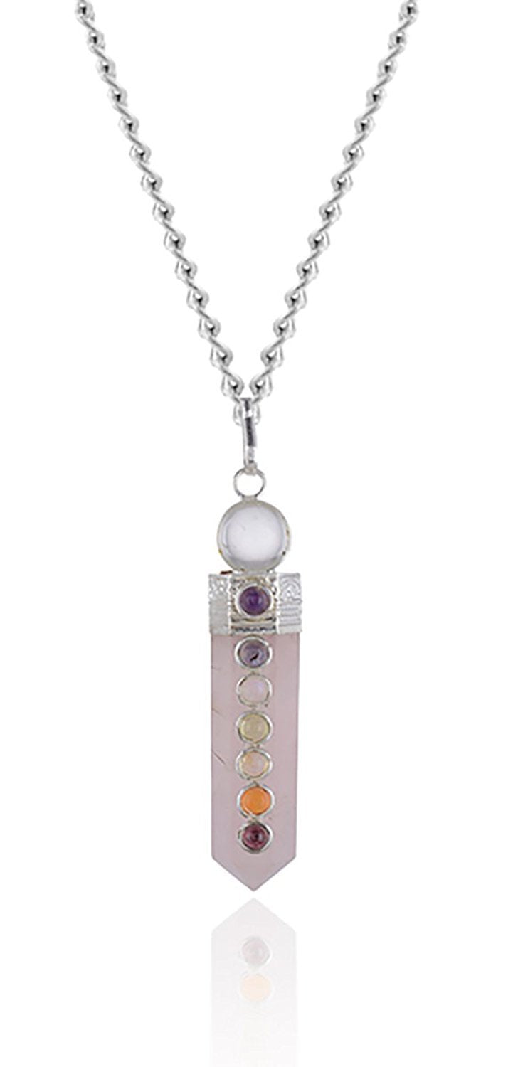 Pink Rose Quartz Seven Chakra Pendant