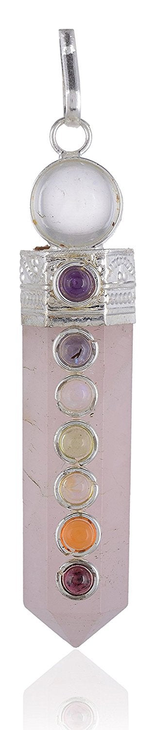 Pink Rose Quartz Seven Chakra Pendant