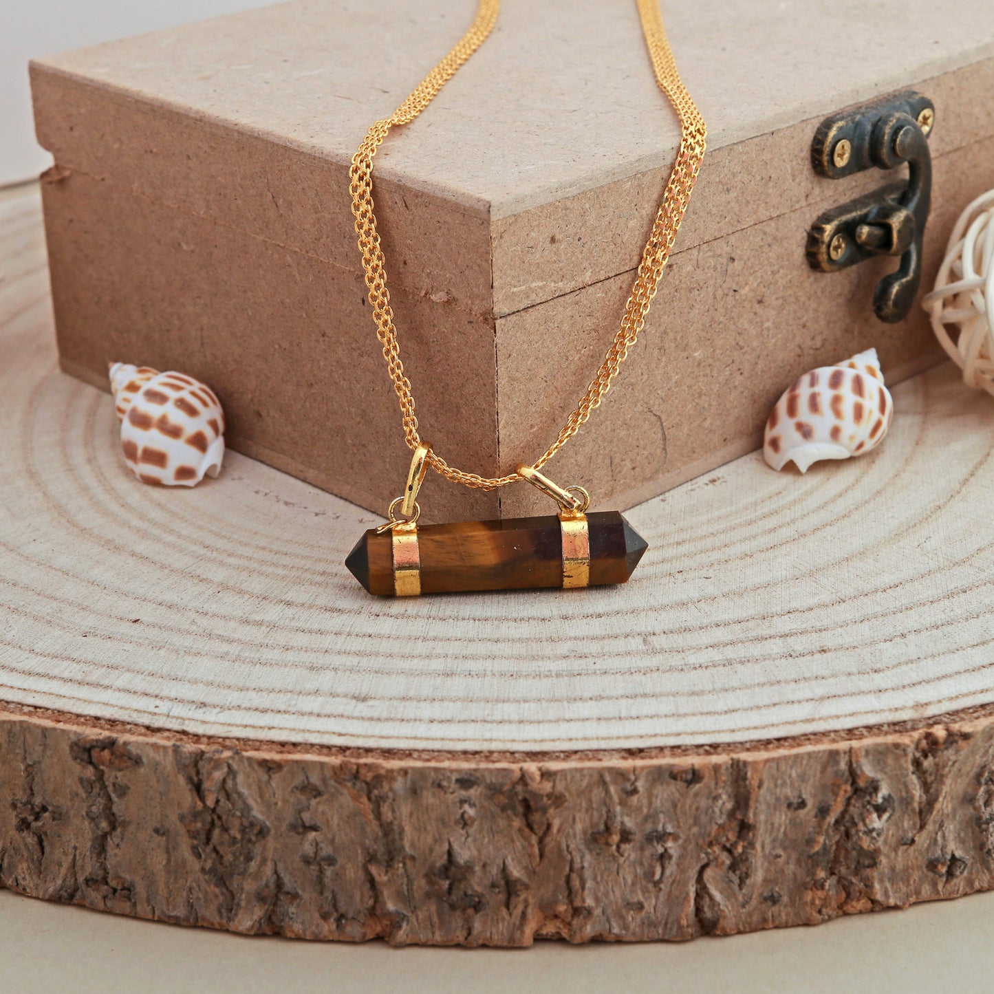 Tiger Eye Double Terminated Points Pendant