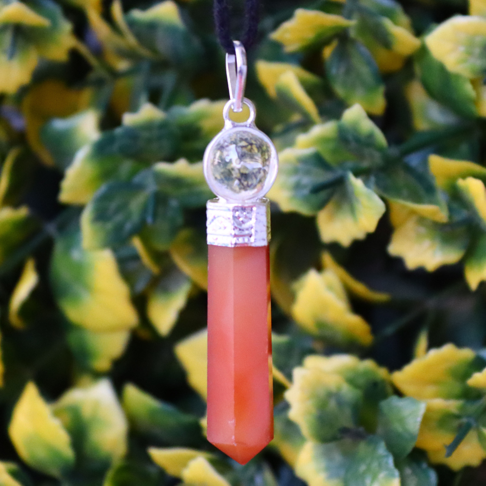 Red Carnelian Crystal Point Pencil Pendant - Crystal Ball