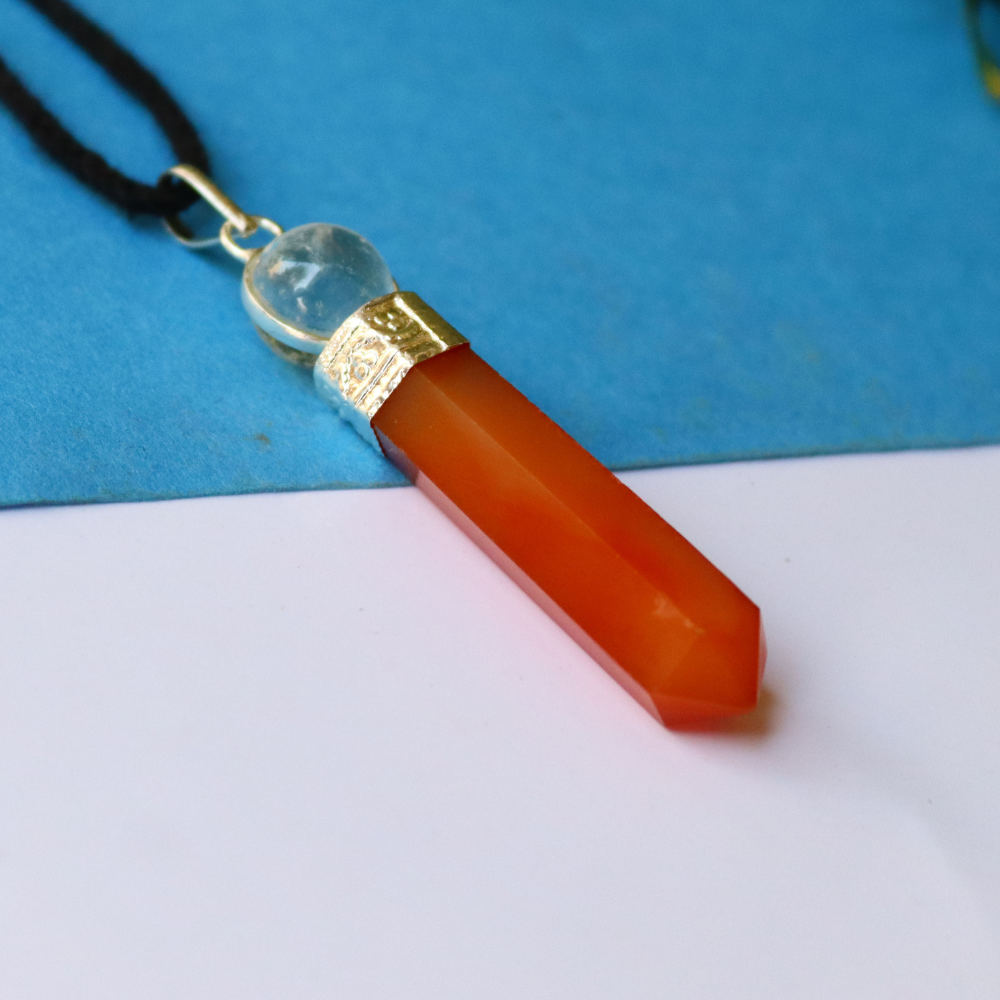 Red Carnelian Crystal Point Pencil Pendant - Crystal Ball