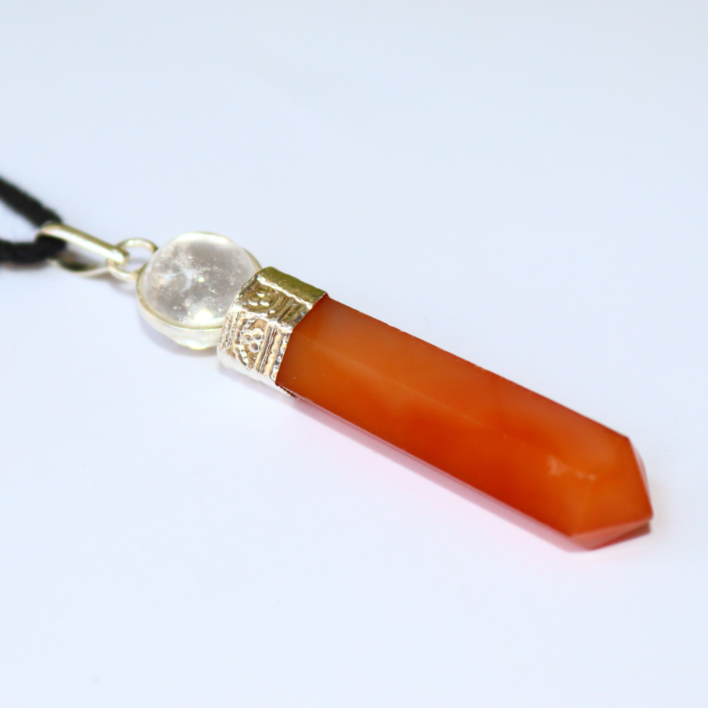 Red Carnelian Crystal Point Pencil Pendant - Crystal Ball