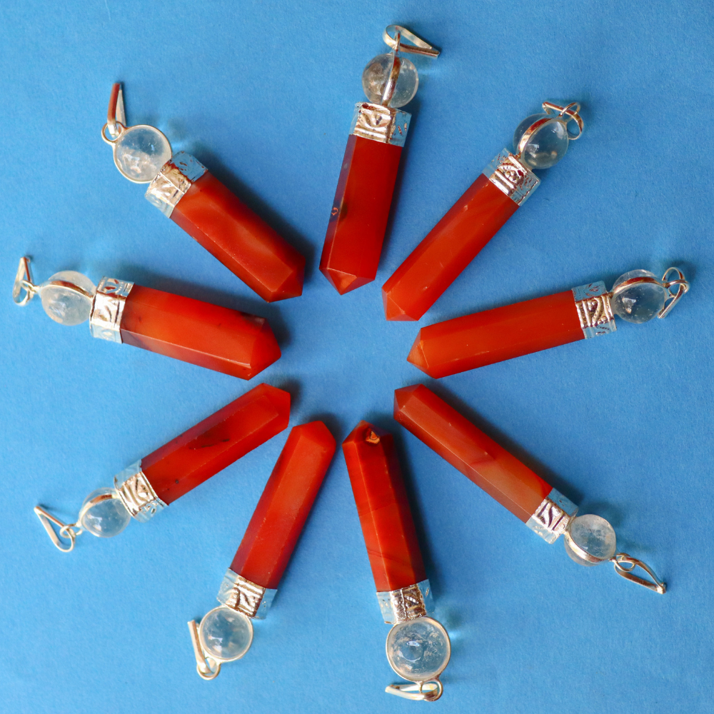 Red Carnelian Crystal Point Pencil Pendant - Crystal Ball