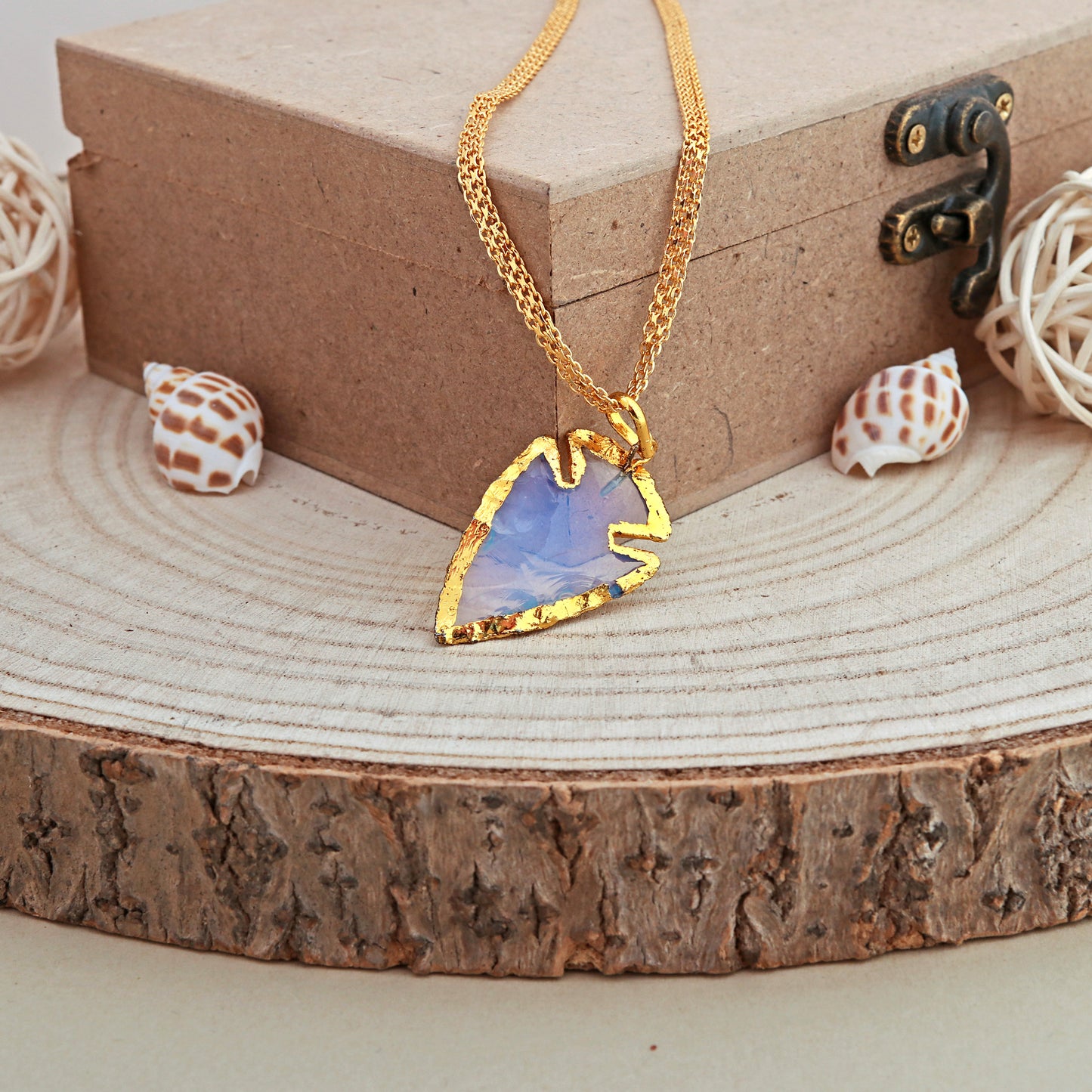 Opalite Raw Arrowhead Pendant