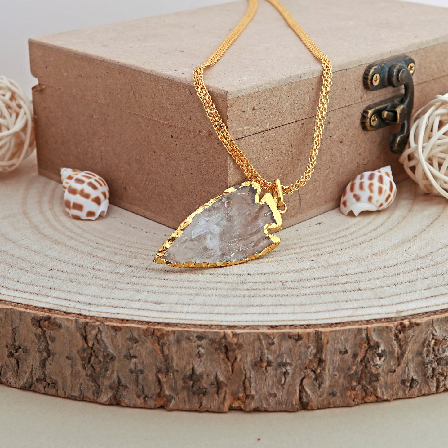Quartz Crystal Raw Arrowhead Pendant