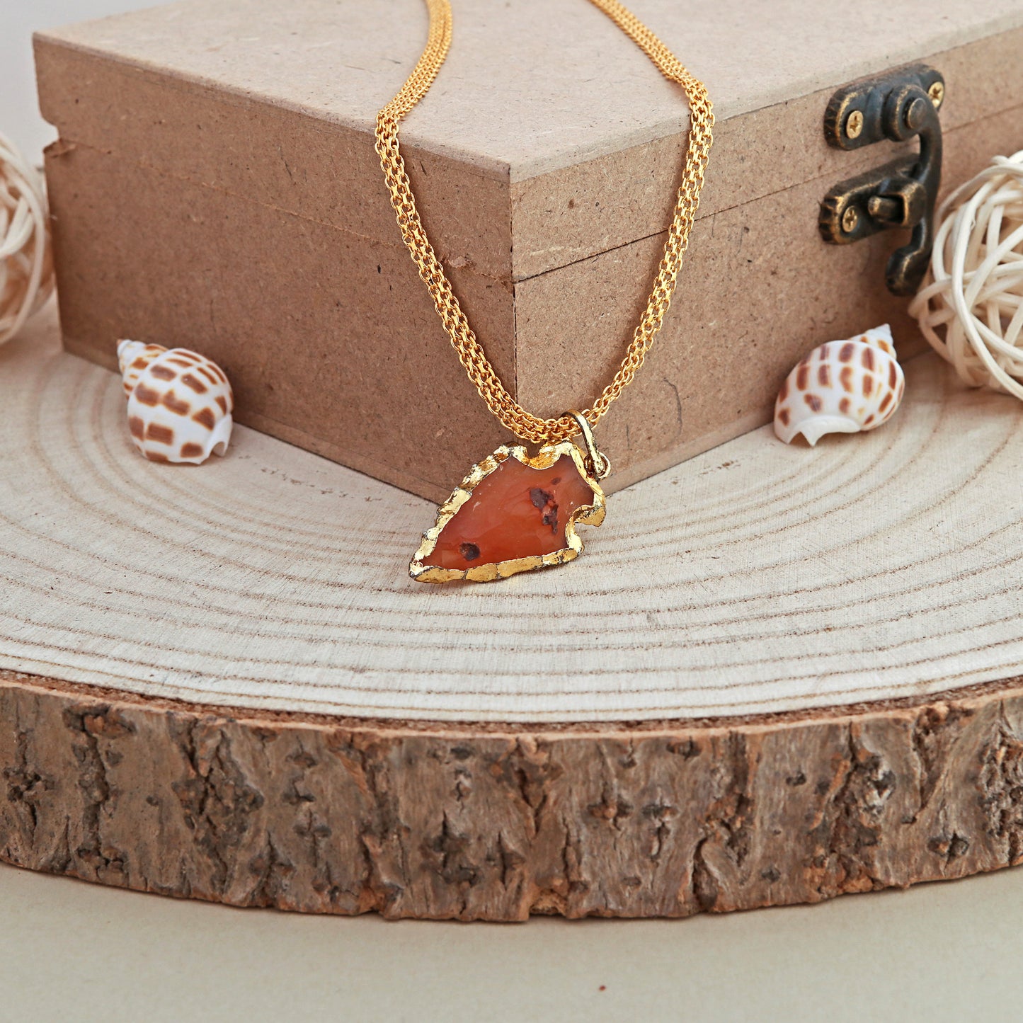 Red Carnelian Raw Arrowhead Pendant