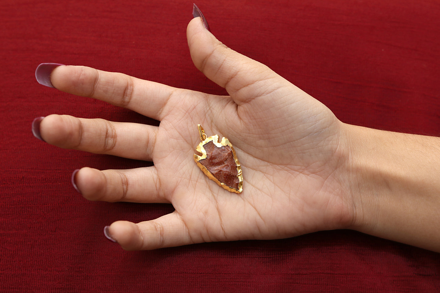 Red Goldstone Raw Arrowhead Pendant