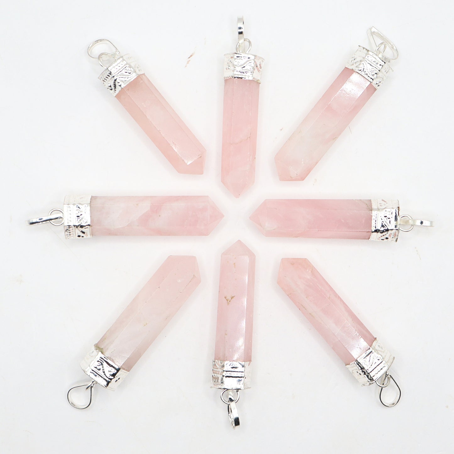 Pink Rose Quartz Bullet Pyped Pendant