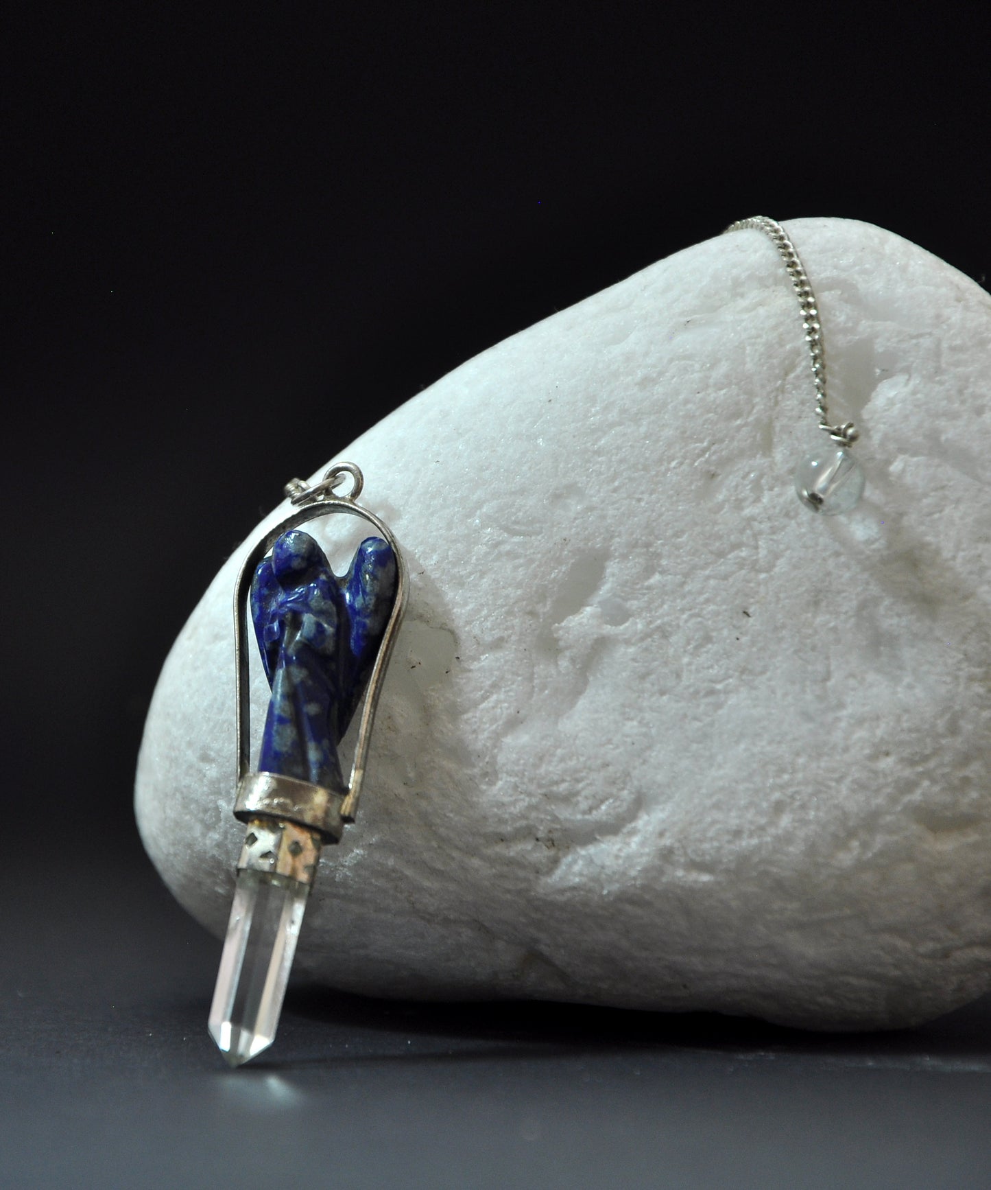 Blue Lapis Lazuli Angel Pendulum with Crystal Point