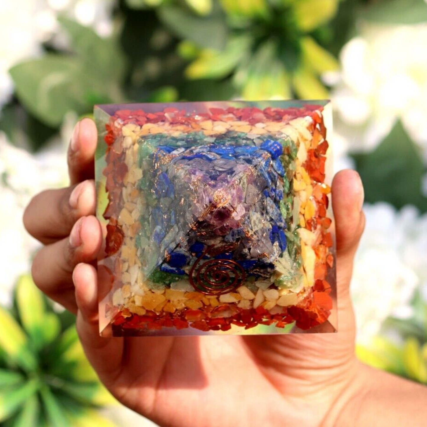 Seven Chakra Orgone Pyramid - Healing Energy Home Decor