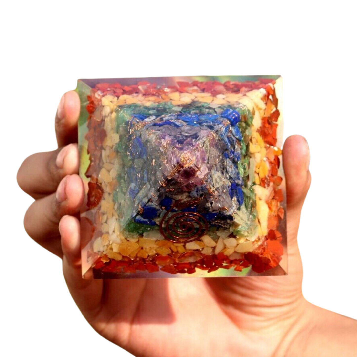 Seven Chakra Orgone Pyramid - Healing Energy Home Decor