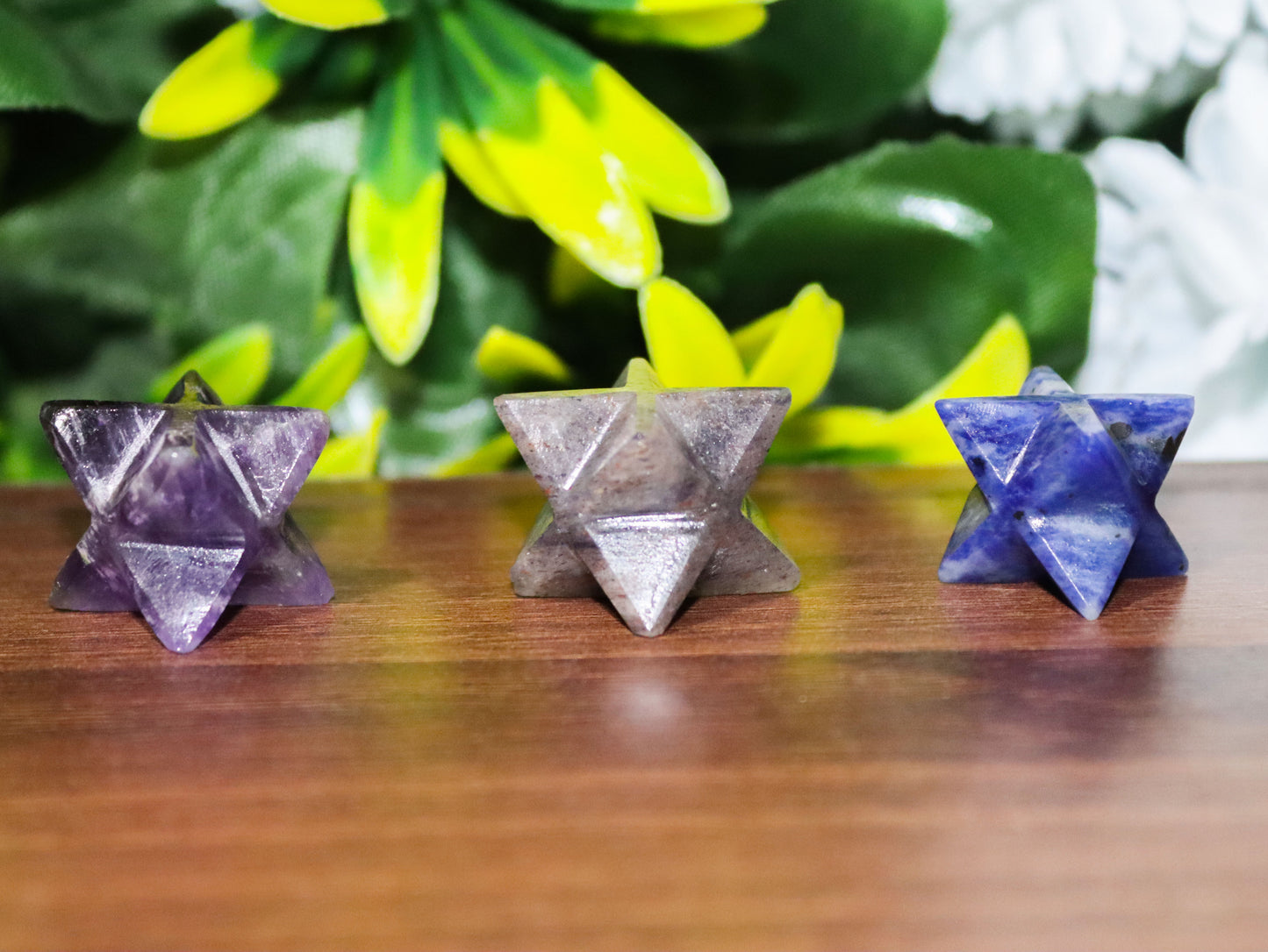 Complete Chakra Set of Seven Natural Crystal Healing Merkaba Stars