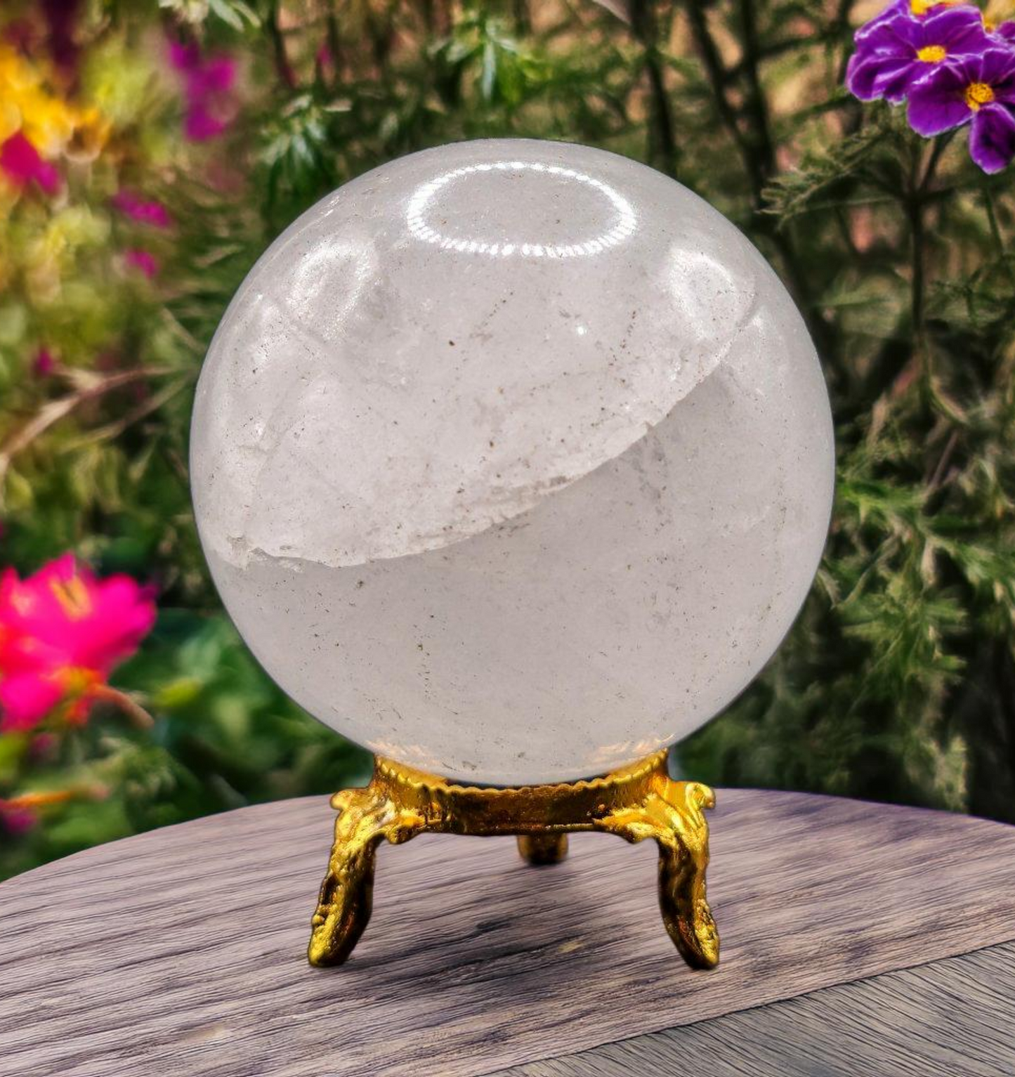 289g 64mm Natural Quartz Ice Crystal Sphere Quartz Healing Ball with Stand