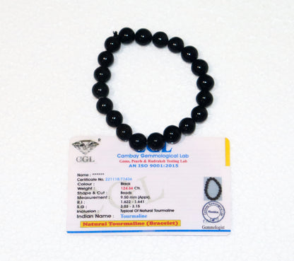Black Tourmaline 8mm Beads Certified Bracelet