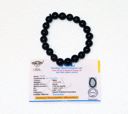 Black Tourmaline 8mm Beads Certified Bracelet