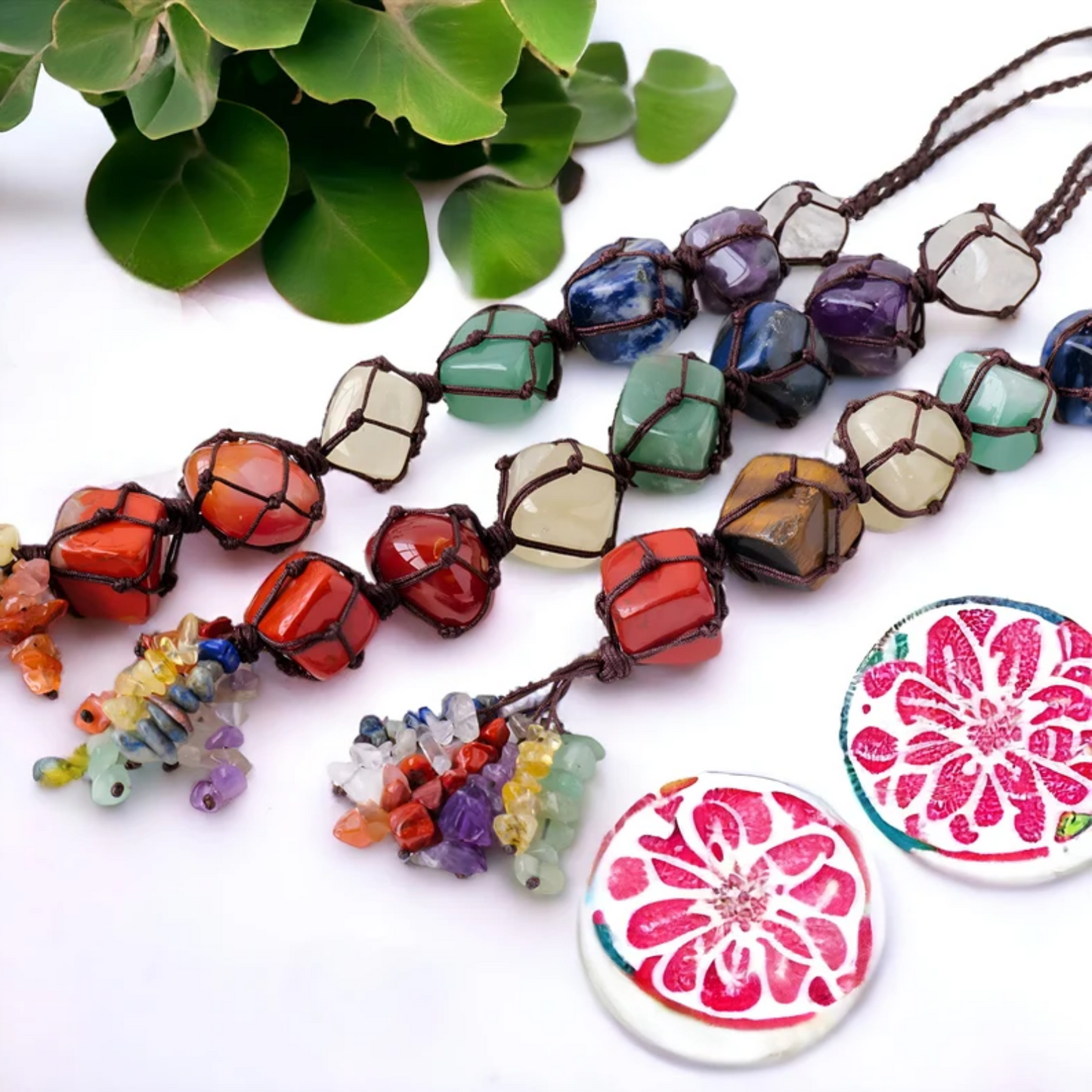 7 Chakra Wall Set, Chakra Wall Hanging - 7 Chakra Decor Tumbled Stone Natural Crystal Set Spiritual Home Decor Handmade Wellness Gift