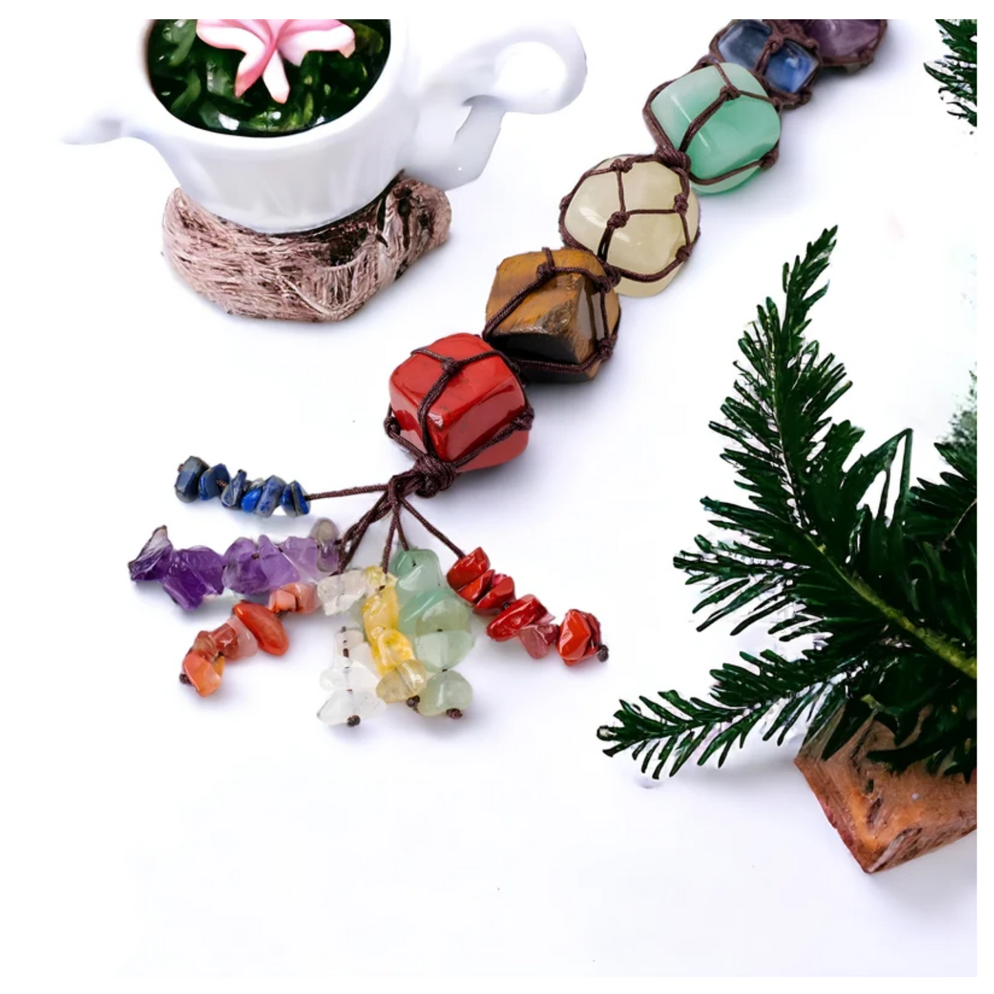 7 Chakra Wall Set, Chakra Wall Hanging - 7 Chakra Decor Tumbled Stone Natural Crystal Set Spiritual Home Decor Handmade Wellness Gift